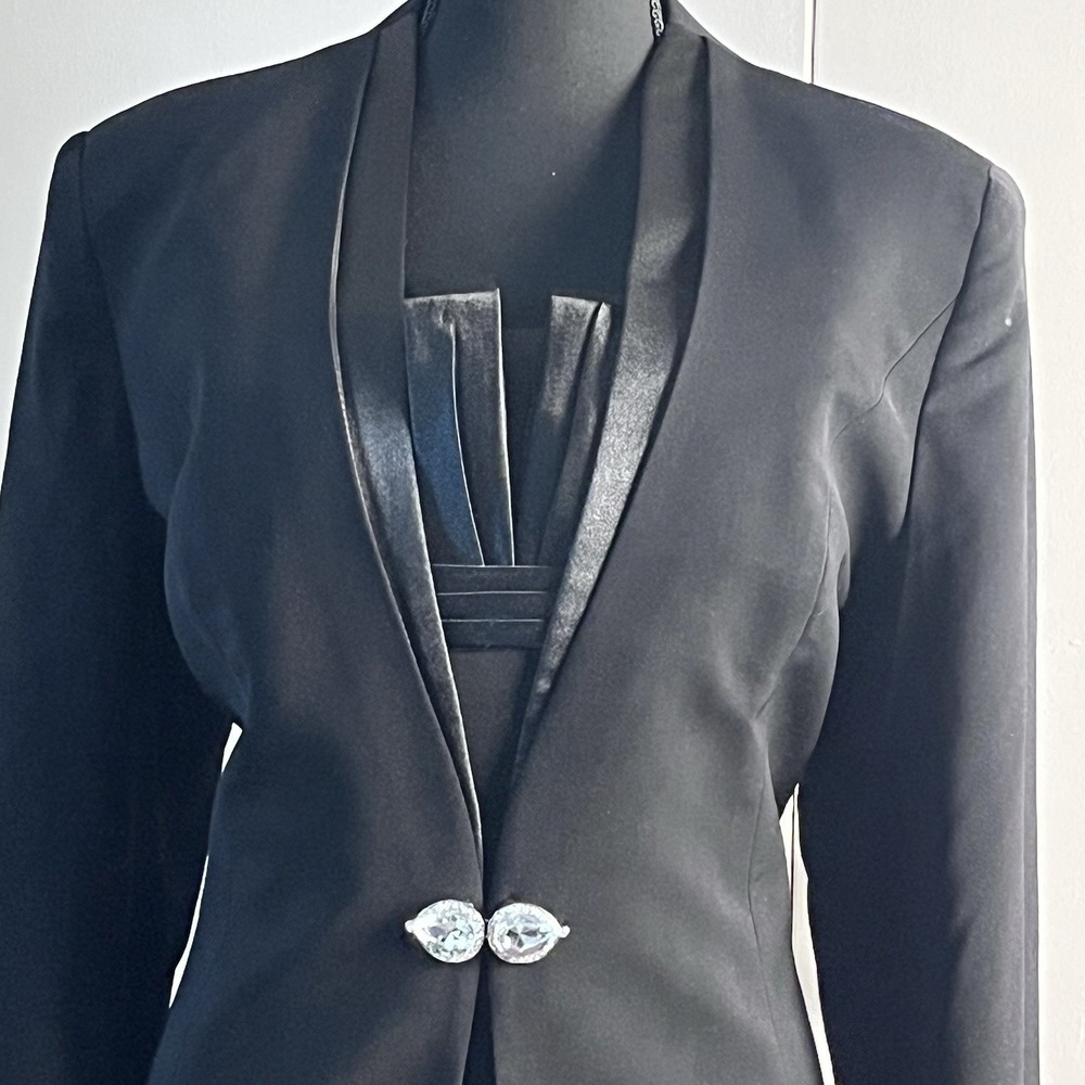 Champagne Italy Blk 2-PC Formal Evening Dress & Jacket Set Wm's 14 Ruffle Bodice